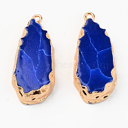 Resin Pendants, Imitation Turquoise, with Edge Light Gold Plated Iron Loops, Teardrop, Blue, 36~37.5x16x6~7mm, Hole: 1.8mm(RESI-R428-016B)