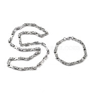 Anti-Tarnish 201 Stainless Steel Link Chain Necklace & Bracelets Set, 304 Stainless Steel Clasp Jewelry Set for Men Women, Stainless Steel Color, 23.23 inch(590mm), 8.27 inch(210mm)(SJEW-G083-05P)