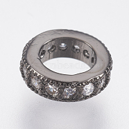 Brass Micro Pave Cubic Zirconia European Beads, Large Hole Beads, Lead Free & Cadmium Free, Ring, Gunmetal, 8x2.5mm, Hole: 4.5mm(ZIRC-F083-094B-RS)