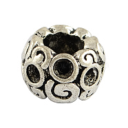 Tibetan Style Alloy Rondelle Bead Rhinestone Settings, Lead Free , Antique Silver, 7.5x11mm, Hole: 5.5mm; Fit for 2mm rhinestone; about 380pcs/1000g(TIBEB-7079-AS-RS)