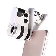 ABS Plastic High Magnification Clear Magnifier Mobile Phone Clip, with Acrylic Optical Lens and LED Light, For USB Charging, White, 6.5x7x2.6cm, Magnification: 60X(AJEW-L073-12)