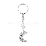 Stainless Steel Keychains, with Acrylic Pendants, Moon, Silver, 10.6cm(KEYC-L030-01P-01)