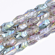 Electroplate Glass Beads Strands, Frosted, Faceted, Barrel, Colorful, 7.5x7.5x11mm, Hole: 1.2mm, about 60pcs/strand, 25.9 inch(EGLA-T018-02-C02)