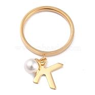 Dual-use Items, 304 Stainless Steel Finger Rings or Pendants, with Plastic Round Beads, Golden, White, Letter.K, US Size 5~9(15.7~18.9mm)(RJEW-O045-21-GK)