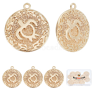 15Pcs Brass Pendants, Textured, Flat Round with Turtle, Real 18K Gold Plated, 19.5x17x1.5mm, Hole: 1.4mm(KK-BBC0002-90)