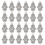 120Pcs Tibetan Style Alloy Pendants, Hamsa Hand/Hand of Miriam with Star of David, Antique Silver, 24x15x1.5mm, Hole: 2mm(FIND-DC0001-41)