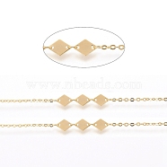 Brass Cable Chain, Soldered, with Spool, Flat Oval, Long-Lasting Plated, Rhombus, Real 18K Gold Plated, 2x1.5x0.3mm & 3x2.5x0.5mm, Rhombus: 6x8.5x0.5mm, about 32.8 Feet(10m)/roll(CHC-G011-12G)
