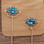Iron Enamel Hair Stick Findings, Rhinestones Settings, with Alloy Lotus, Light Gold, Pin Size: 120x2.5mm, Fit for 3mm Rhinestones(OHAR-PW0001-313KCG-01)