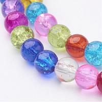 16 inch Mixed Color Round Crackle Glass Strands, 6mm, about 66pcs/strand, hole: about 1mm