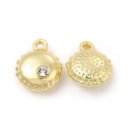 Alloy Rhinestone Pendants, Flat Round Charm, Golden, 12x9.5x4.5mm, Hole: 1.2mm(FIND-B016-03G)