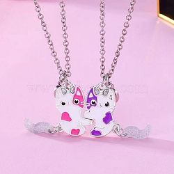 Alloy with Enamel Pendant Necklaces, Cable Chain Necklaces, BFF, Best Friend Forever , Cat Shape, 17.72 inch(45cm), 2pcs/set(PW-WGAC858-01)