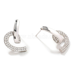 Fashionable Exquisite Brass Micro Pave Clear Cubic Zirconia Stud Earrings, Versatile and Elegant, Silver, 20x13mm(LF6788-1)