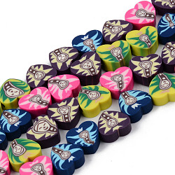 Handmade Polymer Clay Beads Strands, for DIY Jewelry Crafts Supplies, Heart with Smiling Man, Mixed Color, 9x10x4mm, Hole: 1.5mm, about 39pcs/strand, 14.17 inch~14.76 inch(36~37.5cm)(CLAY-N008-005)