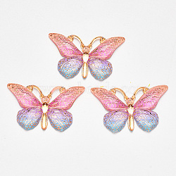 Transparent Acrylic Pendants, with Plated Bottom, Butterfly, Colorful, 23x38x5mm, Hole: 1.2mm(X-TACR-R140-08E)