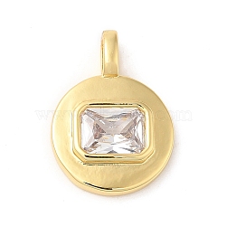 Brass with Cubic Zirconia Pendants, Real 16K Gold Plated, Flat Round Charm, Clear, 20.5x15x4mm, Hole: 4x2.5mm(KK-K339-01G-02)