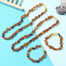 Natural Amber Beaded Bracelets & Necklaces Sets for Baby, 5.71 inch(145mm)(AJEW-K050-04)