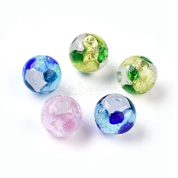 Handmade Silver Foil Glass Round Beads, Mixed Color, 8mm, Hole: 1mm(X-LAMP-L041-02)