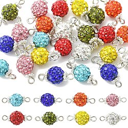 24Pcs 8 Colors Round Polymer Clay Rhinestone Connector Charms. with Iron Findings, Platinum, Mixed Color, 17mm, Hole: 2mm, 3pcs/color(PALLOY-YW00150)