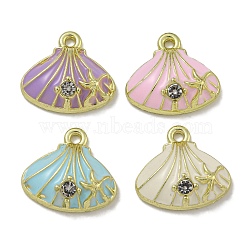 Rack Plating Alloy Enamel Charms, with Rhinestone, Lead Free & Cadmium Free & Nickel Free, Shell with Starfish Charm, Golden, Mixed Color, 13x14.5x4.5mm, Hole: 1.2mm(PALLOY-F312-09G)