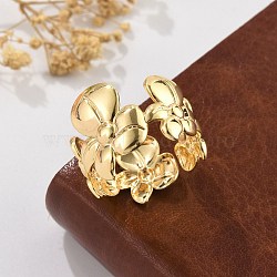 Flower Brass Cuff Rings for Women, Real 18K Gold Plated, 16mm, Inner Diameter: 18mm(RJEW-B119-14G-01)