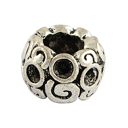 Tibetan Style Alloy Rondelle Bead Rhinestone Settings, Lead Free , Antique Silver, 7.5x11mm, Hole: 5.5mm, Fit for 2mm rhinestone, about 380pcs/1000g(TIBEB-7079-AS-RS)