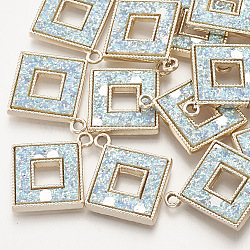 Alloy Pendants, with Sequins/ Paillettes, Rhombus, Golden, Hollow, Sky Blue, 26x22x2.5mm, Hole: 2mm(PALLOY-T050-35A)