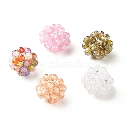 Cubic Zirconia Round Weave Beads, Cluster Beads, Faceted, Mixed Color, 15mm, Hole: 3.5mm(CZ-JF-4MM-M1)