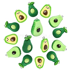 15Pcs 3 Styles Opaque Resin Fruit Pendants, Avocado Charms with Platinum Tone Iron Loops, Green, 25~31x16~21x7.5~17mm, Hole: 2mm, 5pcs/style(RESI-YW0001-72)