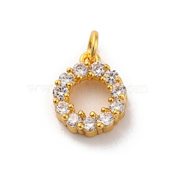 Brass Micro Pave Cubic Zirconia Charms, Long-Lasting Plated, Lead Free & Cadmium Free, Round, Golden, 13x10.5x3.5mm, Hole: 3mm(KK-U033-08G)