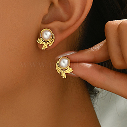 Elegant Stainless Steel Imitation Pearl Stud Earrings, Golden, 22x18mm(VF4299-9)