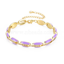 Brass Micro Pave Cubic Zirconia Link Chain Bracelet for Women, Enamel Oval Bracelets, Nickel Free, Real 18K Gold Plated, Medium Orchid, 6-7/8 inch(17.5cm), 7mm(BJEW-T020-05G-06)