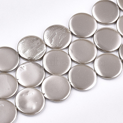 Shell Pearl Beads Strands, Spray Painted, Flat Round, Silver, 20x3mm, Hole: 1mm, about 20pcs/strand, 15.9 inch(SSHEL-T007-22B)
