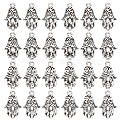 120Pcs Tibetan Style Alloy Pendants, Hamsa Hand/Hand of Miriam with Star of David, Antique Silver, 24x15x1.5mm, Hole: 2mm(FIND-DC0001-41)