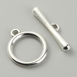 Alloy Toggle Clasps, Round Ring, Silver, Round: 21.5x18x2mm, Inner Diameter: 13.5mm, T-bar: 27.5x6x4mm, Hole: 2.5x1.8mm, 2pcs/set(FIND-CJC0017-21A-S)