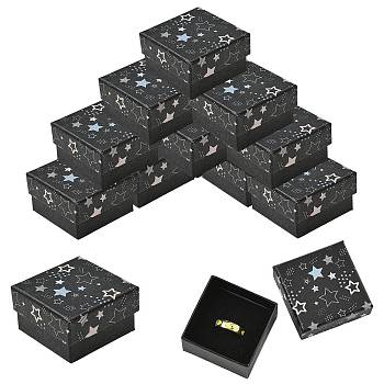 12Pcs Star Print Paperboard Jewelry Gift Boxes, with Sponge Inside, for Rings, Earrings and Pendants, Square, Black, 5.2x5.2x3.2cm