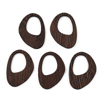 Natural Wenge Wood Pendants, Undyed, Irregular Oval Charms, Coconut Brown, 50x35x3.5mm, Hole: 20x22.5mm