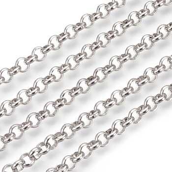 304 Stainless Steel Rolo Chains, Belcher Chain, Unwelded, Stainless Steel Color, 5mm
