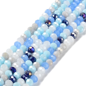 Glass Beads Strands, Faceted, Rondelle, Light Blue, 6x5mm, Hole: 1mm, about 85~88pcs/strand, 16.1~16.5 inch(41~42cm)