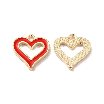 Alloy Enamel Charms, Light Gold, Heart Charm, Red, 14x13.5x1.5mm, Hole: 2mm