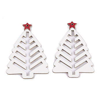 PU Leather Pendants, Christmas Tree, White, 54x38x1mm, Hole: 2mm