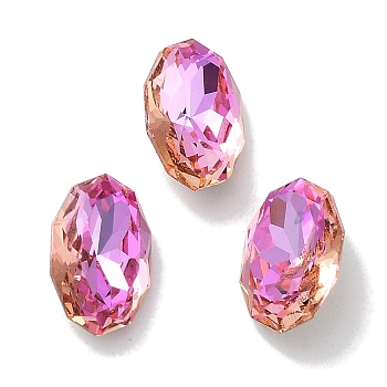 Glass Rhinestone Cabochons, Point Back & Back Plated, Faceted, Oval, Fuchsia, 10x6.5x3.5mm