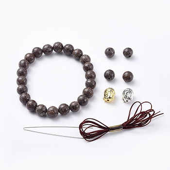 Stretch Bracelets, with Natural Snowflake Obsidian Beads, Buddha Head Alloy Beads and Elastic Fibre Wire, 2 inch(5cm)