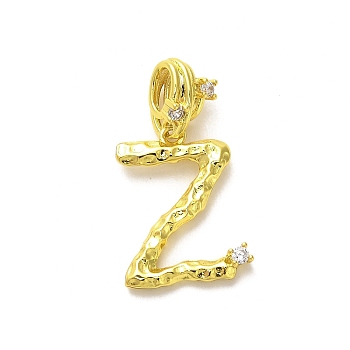 Rack Plating Brass Micro Pave Cubic Zirconia European Dangle Charms, Large Hole Letter Pendant, Real 18K Gold Plated, Long-Lasting Plated, Cadmium Free & Lead Free, Letter Z, 25.5mm, Charm: 17.5x13x2mm, Hole: 4x2.5mm