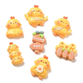 Opaque Resin Decoden Cabochons, Cute Chick Mixed Shapes, Gold, 21~28x15~28x7~10.5mm