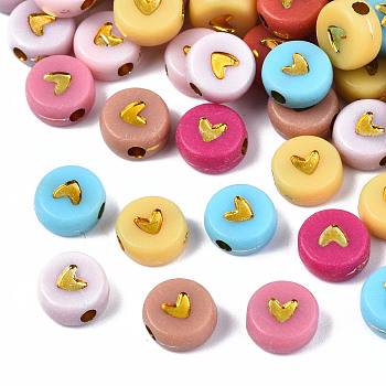 Opaque Acrylic Beads, Flat Round with Star, Golden Plated, 6.5x7x3mm, Hole: 1.6mm, about 360~370pcs/50g