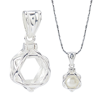 925 Sterling Silver Empty Bead Cage Pendants, Star Of David Cage Charms, with 925 Stamp, Silver, 16x10x8mm, Hole: 5x3mm, Inner Diameter: 9x8mm