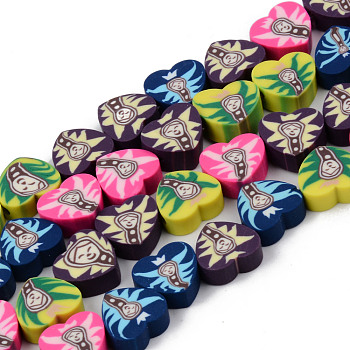 Handmade Polymer Clay Beads Strands, for DIY Jewelry Crafts Supplies, Heart with Smiling Man, Mixed Color, 9x10x4mm, Hole: 1.5mm, about 39pcs/strand, 14.17 inch~14.76 inch(36~37.5cm)