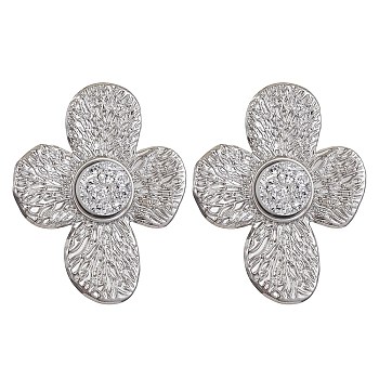 Imitation Druzy Gemstone Resin Flower Stud Earrings, Ion Plating(IP) Silver 304 Stainless Steel Earrings Women, Silver, 33x26.5mm