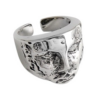 Women's Adjustable Brass Cuff Rings, Wide Band Rings, Head, Antique Silver, US Size 7 3/4(17.9mm)