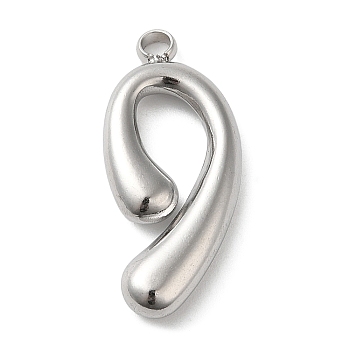 304 Stainless Steel Pendants, Number 9 Charm, Stainless Steel Color, 26x11.5x3.5mm, Hole: 2.2mm